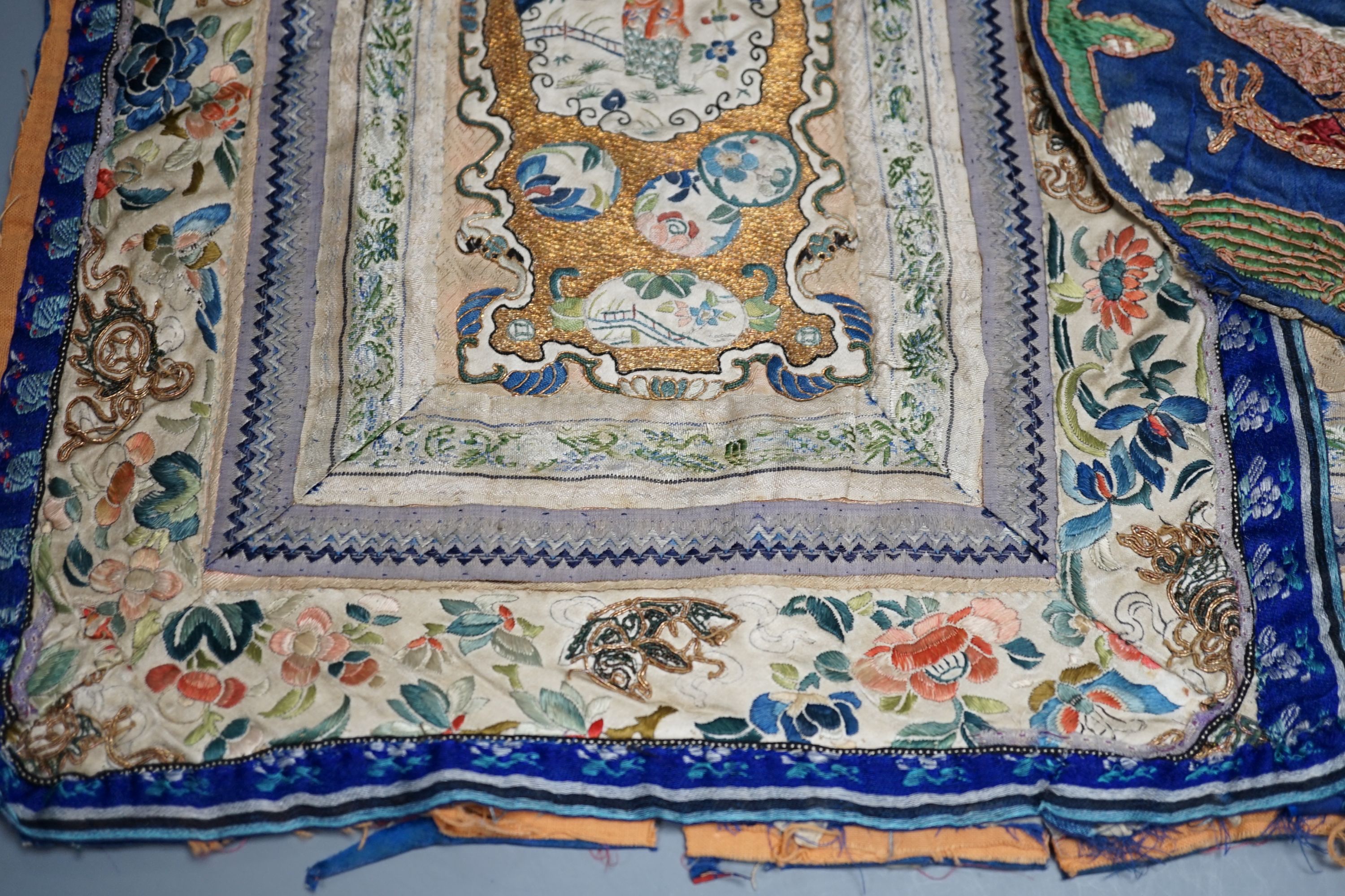Two Chinese embroideries, Qing, longest 45 cms long x32 cms wide.